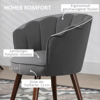 HOMCOM Sessel Wohnzimmer Loungesessel in Muschelform Relaxsessel mit Holzbeine, Polstersessel Lesesessel mit Samtoptik, Polsterstuhl für Schlafzimmer Dunkelgrau(m-5)