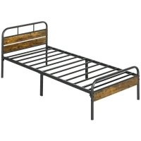 HOMCOM Industrial-Style Single Bed Frame - Black/Brown(m-1)