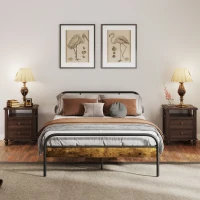 HOMCOM Industrial-Style Double Bed Frame - Black/Brown(m-10)