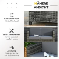 Outsunny Poly-Rattan Sofa mit Kissen 2-Sitzer Garten Loungesofa Metall Polyester Grau 130 x 70 x 80 cm(m-6)
