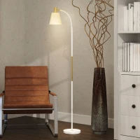 HOMCOM Candeeiro de Pé LED com Altura Ajustável Ecrã Interruptor para Sala de Estar Escritório Quarto 49x21x127-160 cm Branco e Dourado(m-8)