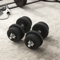 HOMCOM Conjunto de Halteres Ajustáveis 25 kg com Barra de Aço e Discos Conjunto de Pesos para Treinamento em Casa Academia Escritório Preto(m-8)