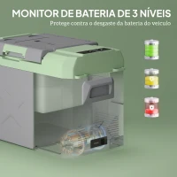 Outsunny Geleira Portátil Elétrica 24,2L -20℃ a +20 ℃ 12V/24V Mini Geleira com Rodas Compressor e Ecrã LED Tátil 60,2x33,4x41,4 cm Cinza e Verde(m-6)