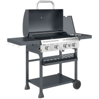 Outsunny Five-Burner Steel Gas Grill, with Thermometer - Black(m-1)