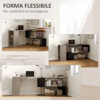 HOMCOM Scrivania Angolare Salvaspazio con Ripiano a S, in Legno, 140x120x78 cm, Grigio effetto Legno(m-4)