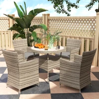 Outsunny Five-Piece Rattan Garden Set, with Two-Tier Table - Grey(m-9)