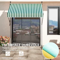 Outsunny Tenda da Sole 2x1.2 m con Supporti Regolabili e Manovella, in Alluminio, Metallo e Poliestere, Verde e Bianco(m-6)