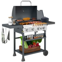 Outsunny Five-Burner Steel Gas Grill, with Thermometer - Black(m-10)