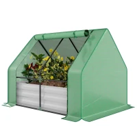 Outsunny Mini Serre de Jardin Serre à tomates mini serre tunnel avec carré Potager toit pointu - Acier Thermo-laqué, tôle d'acier ondulée, PE Haute densité Anti-UV - fenêtre zippée Enroulable Vert(m-10)