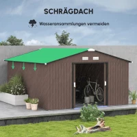 Outsunny Geräteschuppen, Wetterfestes Gartenhaus für Gartengeräte, mit Belüftungsfenstern, Schiebetüren, Stahl, Braun(m-6)
