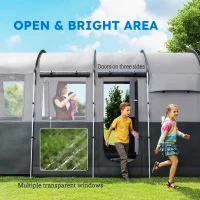 Outsunny 8-Person Camping Tent, 3000mm Waterproof Family Tent w/ Bedroom, Living Room, Porch and Sewn-in Groundsheet, Tunnel Design, 4 Large Windows, Top Hook, Portable with Carry Bag, Dark Grey(m-6)