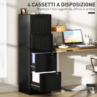 HOMCOM Cassettiera Portadocumenti a 4 Cassetti con Binario Regolabile e 2 Serrature, in Legno, 40x40x131 cm, Nero(m-4)
