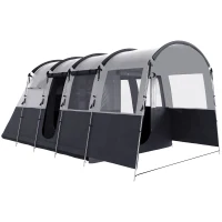 Outsunny 8-Person Camping Tent, 3000mm Waterproof Family Tent w/ Bedroom, Living Room, Porch and Sewn-in Groundsheet, Tunnel Design, 4 Large Windows, Top Hook, Portable with Carry Bag, Dark Grey(m-1)
