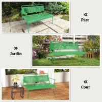 Outsunny Banc de jardin 2 places banc extérieur jardin en acier avec accoudoirs et dossier, pour balcon 121 x 64 x 84 cm, vert(m-7)