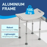 HOMCOM Height Adjustable Bath Stool, Aluminium Shower Stool with Non-Slip Pads for Elderly, Disabled, Seniors, Pregnant, White(m-4)