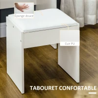 HOMCOM Ensemble de coiffeuse avec tabouret rembourré grand miroir + plusieurs étagères ouvertes + 4 tiroirs blanc(m-6)