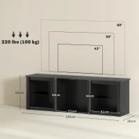 HOMCOM Meuble TV avec éclairage LED pour télévision jusqu'à 65 pouces, 160cm avec étagères en verre réglables, noir(m-3)