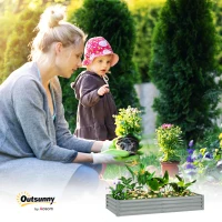 Outsunny 180 x 90cm Galvanised Steel Open Planter - Silver(m-9)