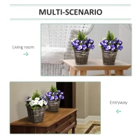 Outsunny 2 Pieces Artificial Phalaenopsis Decorative Plant with Straw Plaiting Pot, Fake Flower, 45cm, White Purple(m-4)
