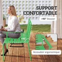 Outsunny Banc de jardin 2 places banc extérieur jardin en acier avec accoudoirs et dossier, pour balcon 121 x 64 x 84 cm, vert(m-5)