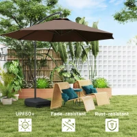 Outsunny 3(m) Garden Cantilever Parasol with Fillable Base up to 90kg, Wind Protection Strap, Cover, Round Banana Hanging Umbrella with Crank Handle and Tilt, UPF50+ Patio Umbrella, Brown(m-6)