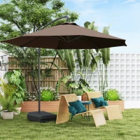 Outsunny 3(m) Garden Cantilever Parasol with Fillable Base up to 90kg, Wind Protection Strap, Cover, Round Banana Hanging Umbrella with Crank Handle and Tilt, UPF50+ Patio Umbrella, Brown(m-2)