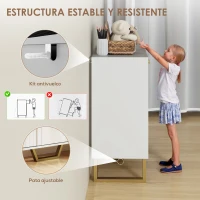 HOMCOM Aparador con 3 Puertas Arqueadas Estantes Ajustables y Patas Doradas 106,5x35x77,5 cm Blanco(m-7)