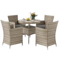 Outsunny Five-Piece Rattan Garden Set, with Two-Tier Table - Grey(m-11)