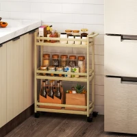 HOMCOM Estantería de Baño de Bambú de 3 Niveles Carrito Auxiliar de Almacenaje con Ruedas 55x20x75 cm Natural(m-2)