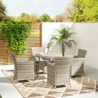 Outsunny Five-Piece Rattan Garden Set, with Two-Tier Table - Grey(m-8)