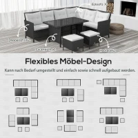 Outsunny Gartenmöbel-Set aus PE-Rattan für 7 Personen, abnehmbare Polster, Cremeweiß + Schwarz(m-7)