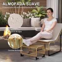 Outsunny Conjunto de Poltrona de Jardim com Apoio para os Pés de Vime Sintético Poltrona para Exterior 65x93x80 cm Madeira e Bege(m-6)