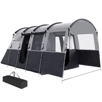 Outsunny 8-Person Camping Tent, 3000mm Waterproof Family Tent w/ Bedroom, Living Room, Porch and Sewn-in Groundsheet, Tunnel Design, 4 Large Windows, Top Hook, Portable with Carry Bag, Dark Grey(m-10)