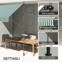 Outsunny Tenda da Sole 2x1.2 m con Supporti Regolabili e Manovella, in Alluminio, Metallo e Poliestere, Verde e Bianco(m-7)
