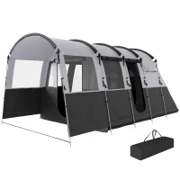 Outsunny 8-Person Camping Tent, 3000mm Waterproof Family Tent w/ Bedroom, Living Room, Porch and Sewn-in Groundsheet, Tunnel Design, 4 Large Windows, Top Hook, Portable with Carry Bag, Dark Grey(m-11)