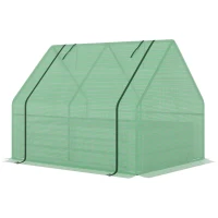 Outsunny Mini Serre de Jardin Serre à tomates mini serre tunnel avec carré Potager toit pointu - Acier Thermo-laqué, tôle d'acier ondulée, PE Haute densité Anti-UV - fenêtre zippée Enroulable Vert(m-11)