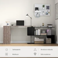 HOMCOM Scrivania Angolare Salvaspazio con Ripiano a S, in Legno, 140x120x78 cm, Grigio effetto Legno(m-6)