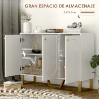 HOMCOM Aparador con 3 Puertas Arqueadas Estantes Ajustables y Patas Doradas 106,5x35x77,5 cm Blanco(m-4)