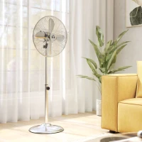 HOMCOM 120 cm Standventilator, Ventilator, Höhenverstellbarer Lüfter, 3 Geschwindigkeitsstufen, Verstellbarer Neigungswinkel, Stahl, Silber(m-9)