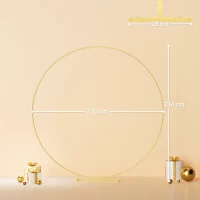 Outsunny Arco de Jardim de Metal Redondo Arco de Decoração com Revestimento em Pó para Plantas Trepadoras Flores Decoração 230x28x234 cm Dourado(m-3)