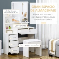 HOMCOM Tocador de Maquillaje con Taburete y Espejo de Estilo Moderno con 4 Cajones 4 Compartimientos 80x38x143 cm Blanco(m-5)