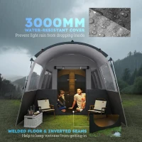 Outsunny 8-Person Camping Tent, Waterproof Family Tent, Tunnel Design, 4 Large Windows, Sleeping Cabins 3000mm Water Column Grey(m-8)