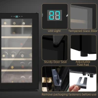 HOMCOM 24 Bottle Wine Fridge, 65 Litre Capacity, 43cm Freestanding Wine Cooler Fridge with Glass Door, LED Light, Digital Touch Screen, Temperature Control, Black(m-5)