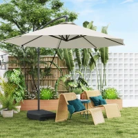 Outsunny 3(m) Garden Cantilever Parasol with Fillable Base up to 90kg, Wind Protection Strap, Cover, Round Banana Hanging Umbrella with Crank Handle and Tilt, UPF50+ Patio Umbrella, Cream(m-2)