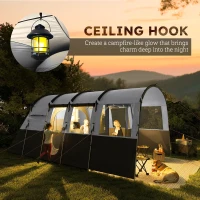 Outsunny 8-Person Camping Tent, 3000mm Waterproof Family Tent w/ Bedroom, Living Room, Porch and Sewn-in Groundsheet, Tunnel Design, 4 Large Windows, Top Hook, Portable with Carry Bag, Dark Grey(m-9)