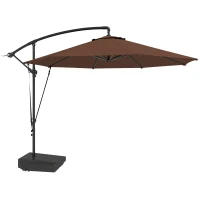 Outsunny 3(m) Garden Cantilever Parasol with Fillable Base up to 90kg, Wind Protection Strap, Cover, Round Banana Hanging Umbrella with Crank Handle and Tilt, UPF50+ Patio Umbrella, Brown(m-1)
