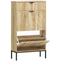 HOMCOM Zapatero Estrecho con 2 Puertas Cajón y Estantes Ajustables para 8 Pares de Zapatos 60x24x105,5 cm Roble(m-1)