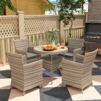 Outsunny Five-Piece Rattan Garden Set, with Two-Tier Table - Grey(m-2)