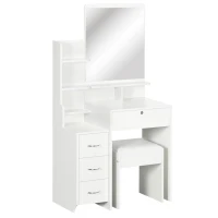HOMCOM Schminktisch-Set inklusive Hocker, 4 Schubladen, 1 Spiegel, Weiß(m-10)