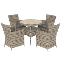 Outsunny Five-Piece Rattan Garden Set, with Two-Tier Table - Grey(m-1)